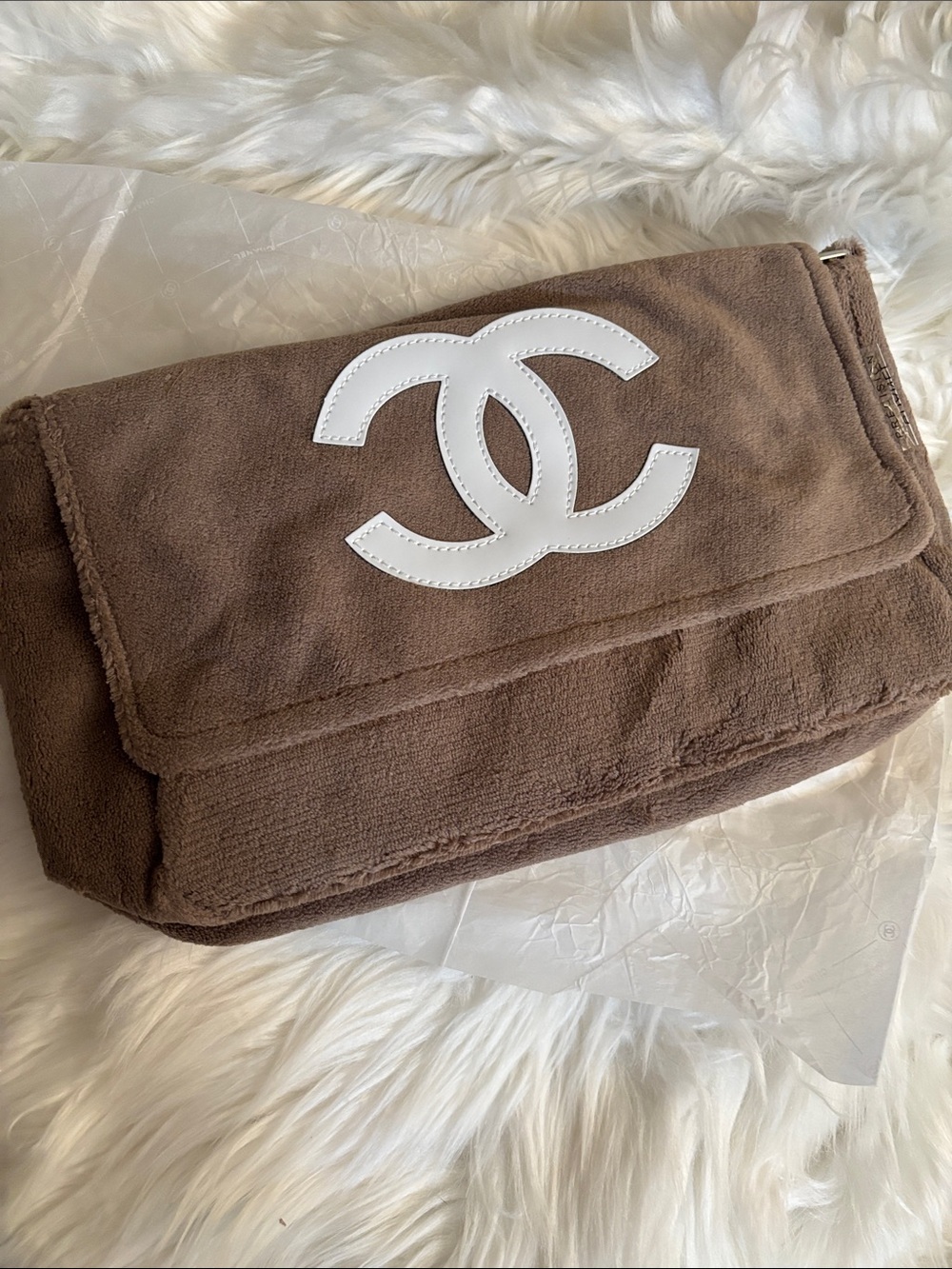 Brown & White BEAUTE Plush Shoulder Bag